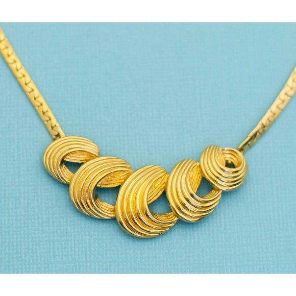 Vintage Spiral Waves Gold Tone Necklace 19 inch - E7 - Picture 1 of 3
